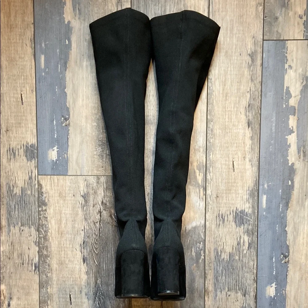 Steve Madden Womens Over The Knee Boots Heels Suede Pointed Toe Black Size 6